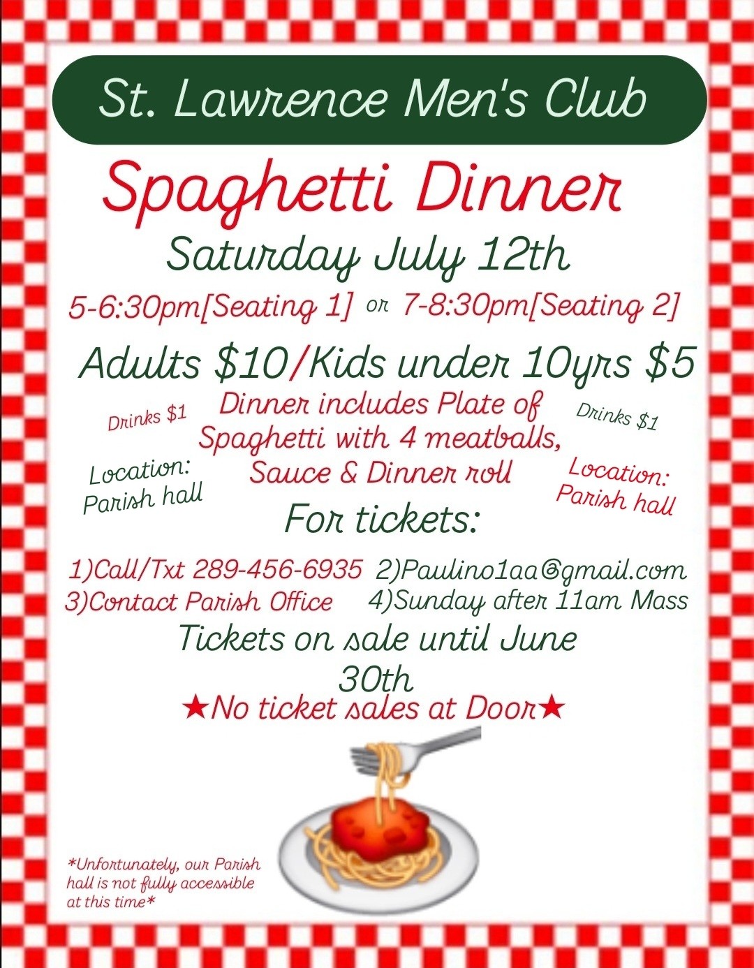St. Lawrence Men's Club Spaghetti Dinner